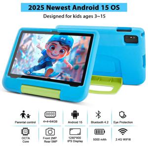 ANRY 10.1 인치 2025 어린이 태블릿 5000Mah Octa-Core 4GB + 4GB 확장 RAM 64GB ROM CPU A523 학습 교육 어린이 태블릿