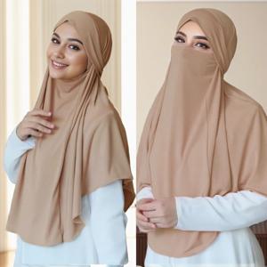 말레이시아 스트랩 인스턴트 Hijab 솔리드 모달 저지 이슬람 여성을위한 Hijab 스카프 Hijabs 랩 레이디 캐주얼 머리띠 민족 Headscarf