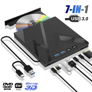 노트북 PC용 7 in 1 외부 Bluray 광학 드라이브 USB 3.0 Type-C BD DVD CD-RW 플레이어 SD/TF 카드 슬롯이 있는 휴대용 버너