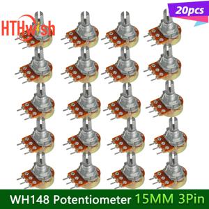 20PCS 15mm 3pin WH148 선형 전위차계(너트 및 와셔 포함) 저항 1K 2K 5K 10K 20K 50K 100K 250K 1M 전위차계 키트