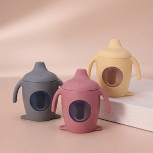 컬러 키즈 1PCS 실리콘 펭귄 Sippy 컵 투명 아기 물병 BPA 무료 누출 방지 휴대용 유아 컵 아기 선물