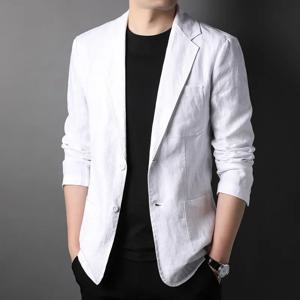 봄 여름 2025 새로운 고품질 남성 패션 잘 생긴 리넨 정장 얇은 남성 코트