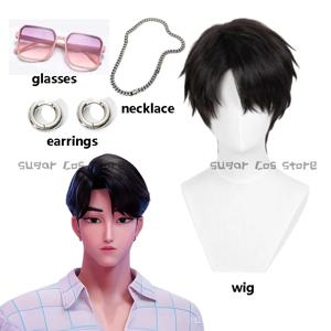 애니메이션 영화 악마 KPOP Saja Boys Jinu 코스프레 가발 안경 귀걸이 목걸이 미스터리 Huntrix 소품 짧은 검은 머리 할로윈