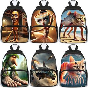 이탈리아 Brainrot 인쇄 배낭 학교 가방 만화 Tung Tung Sahur 초등 학생 Bookbag 소년 소녀 배낭 여행 Mochila