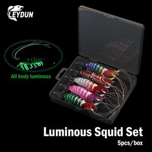 Luminous Squid Jig  Shrimp Squid BKK Hook 80mm 5pcs/set Fishing Lures Octopus Cuttlefish Shrimp Saltwater Baits