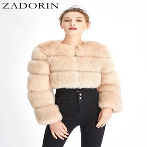 ZADORIN 여성용 크롭탑 인조 여우 모피 코트, 두껍고 푹신한 긴 소매 짧은 스타일 슬림 모피 재킷 코트, 겨울, 새로운 패션