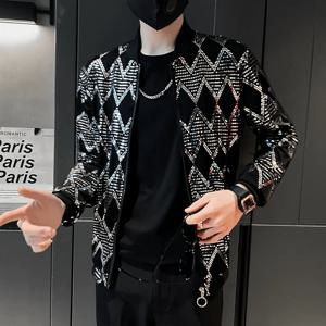 Jas 남성용 다이아몬드 격자 무늬 재킷, 힙합 Y2K 봄버 재킷, 나이트 클럽 무대 스트리트웨어, 얇은 코트 의류, 신제품