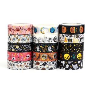 새로운 1X10M 데코 버섯 잎 호박 유령 달 금박 할로윈 Washi 테이프 플래너 마스킹 테이프 Kawaii Papeleria 세트