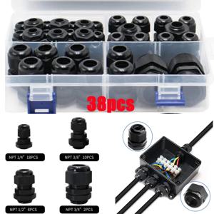 38PCs 방수 케이블 글 랜드 검정색 플라스틱 씰 조인트 나일론 IP68 PG7 PG9 PG13.5 PG21 케이블 고정 나일론 와이어 커넥터