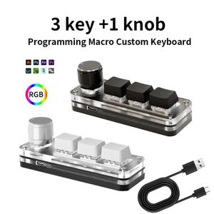 미니 기계식 키보드 3 키 1 손잡이 USB RGB 매크로 키보드 게임 사용자 정의 프로그래밍 손잡이 키보드 Photoshop 용 휴대용