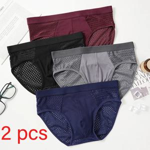 2 개/몫 남자의 대나무 메쉬 통기성 팬티 속옷 Hombre 구멍 대형 남성 반바지 란제리 속옷 섹시한 팬티