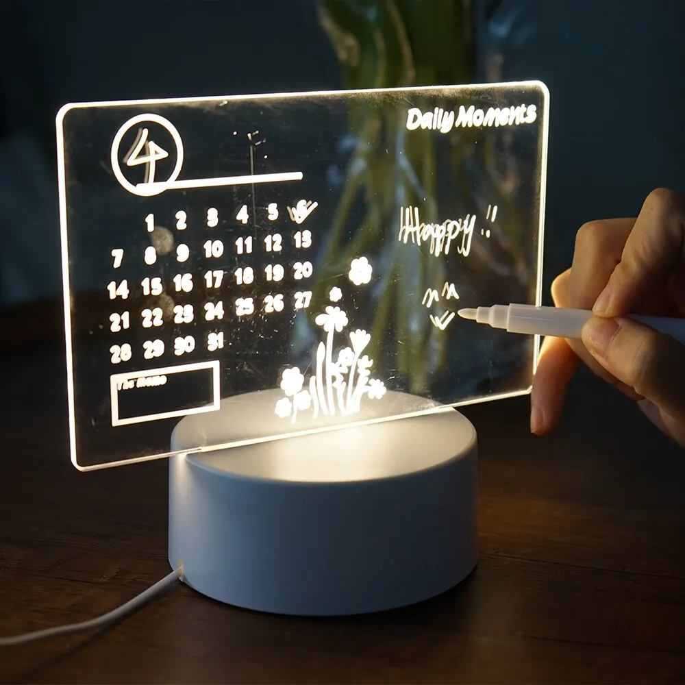 크리 에이 티브 LED 노트 보드 밤 빛 USB 재기록 가능한 메시지 보드 어린이를위한 따뜻한 부드러운 빛 여자 친구 장식 밤 램프