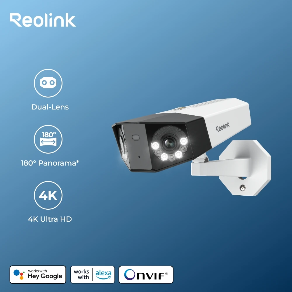 Reolink 4K UHD 듀얼 렌즈 보안 카메라, 16MP Duo 시리즈 PoE IP 카메라, 180 ° 파노라마 뷰, 홈 비디오 감시 카메라