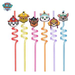 Paw Patrol 6Pcs 밀짚 Plastique 음료 밀짚 만화 생일 파티 장식 애니메이션 그림 마시는 빨대 아이 장난감 소년 선물