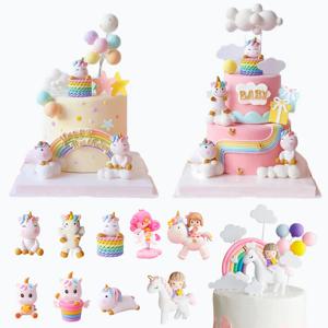 레인보우 유니콘 케이크 토퍼 소녀의 생일 장식 베이비 샤워 파티 용품 어린이 1 생일 축하 유니콘 테마 장식