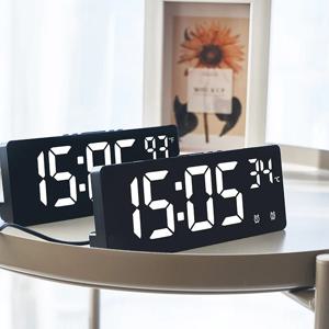 음성 제어 디지털 알람 시계 온도 듀얼 알람 스누즈 데스크탑 테이블 시계 야간 모드 12/24H LED 시계 시계 책상 시계