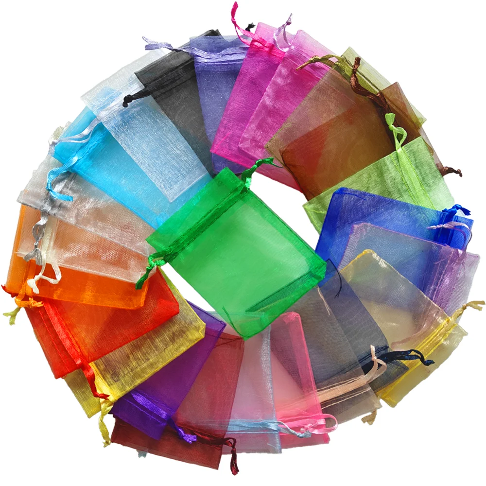 25/50/100pcs Organza 선물 가방 캔디 쥬얼리 가방 포장 결혼 선물 가방 Organza 가방에 대 한 여러 가지 빛깔의 Drawstring 파우치