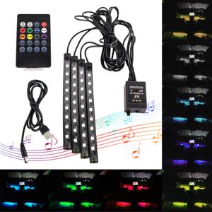 네온 36 48 72 LED 자동차 인테리어 주변 발 조명 USB 무선 원격 음악 APP 제어 자동 RGB 분위기 장식 램프