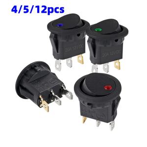 자동차 트럭 차량용 로커 토글 스위치, 유선 원형 LED 조명, 전원 켜기 끄기 스위치 SPST, 3 핀, 12V 20A, 4 개, 5 개, 8 개, 12 개
