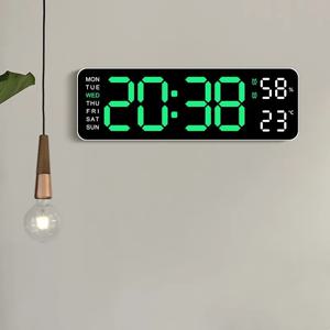 9 인치 대형 디지털 벽시계 USB 전원 온도 습도 주 자동 조광기 DST 테이블 시계 12/24H 전자 LED 알람 시계