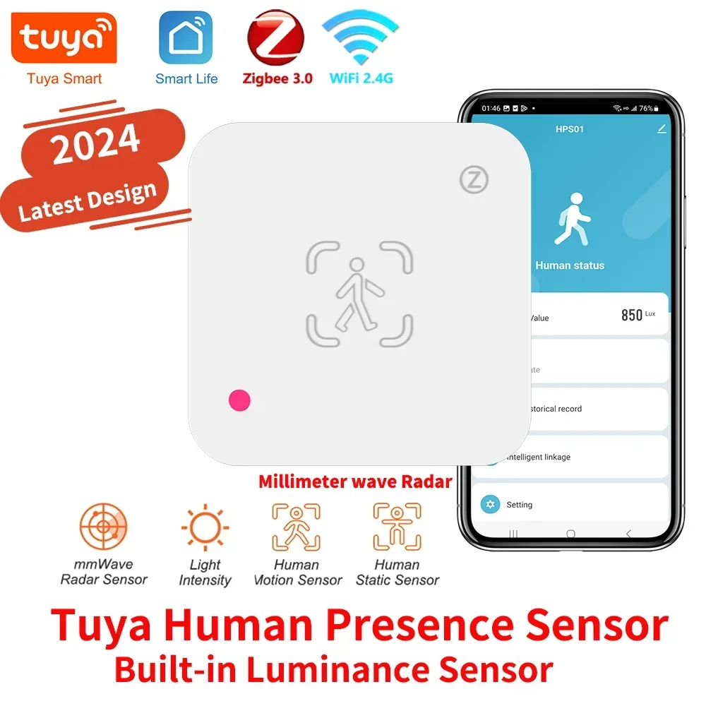 Tuya Zigbee WiFi 인간 존재 센서 스마트 홈용 휘도 센서가 있는 MmWave 레이더 탐지기 스마트 라이프 PIR 센서 교체