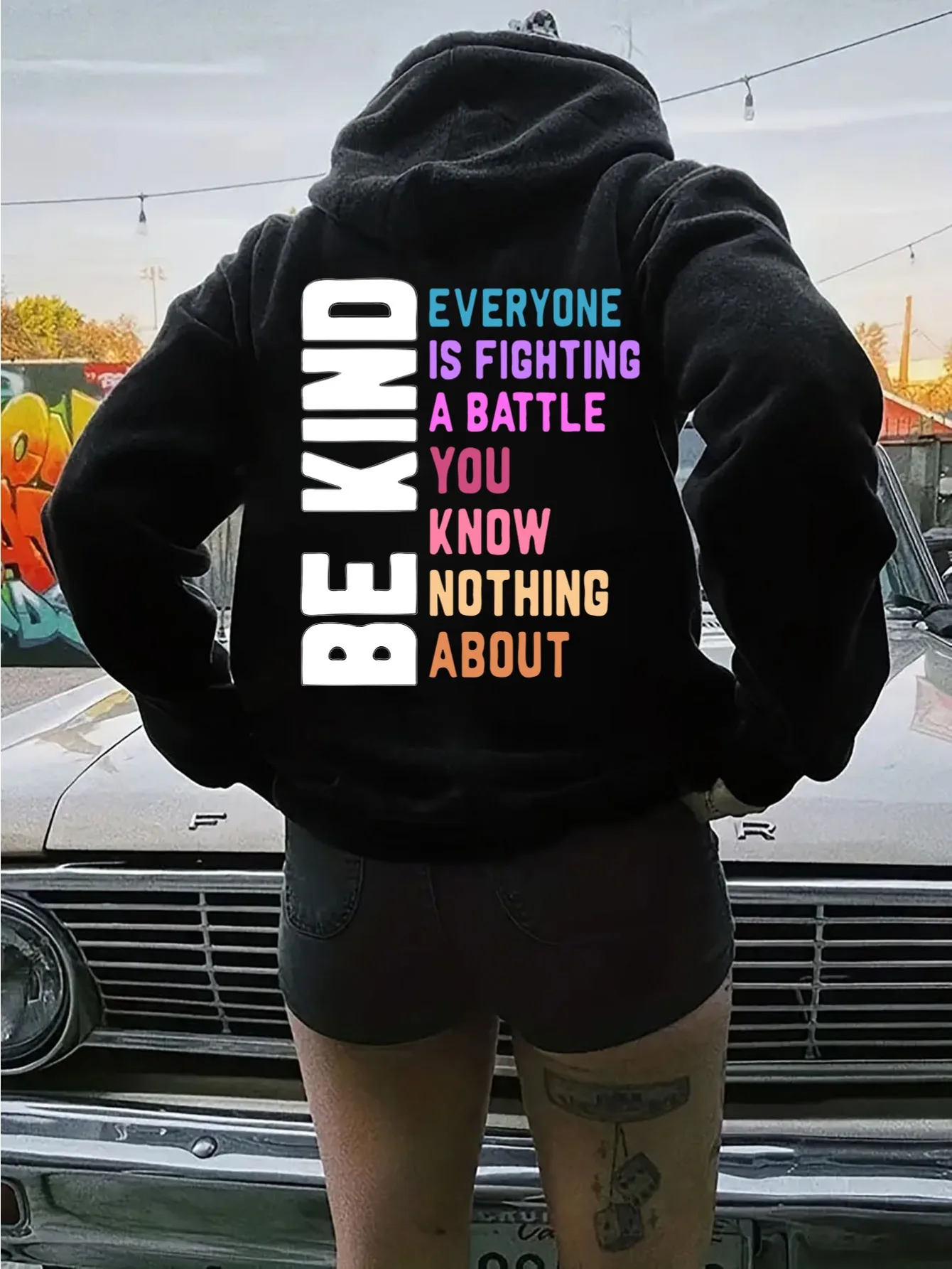 Be Kind Everyone Is Fighting 프린팅 여성 후디, 하라주쿠 크루넥 후디, 캐주얼 후디, 편안한 옷, 가을 패션