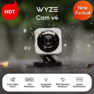 Wyze Cam v4, 2K Wi-Fi 스마트 홈 보안 카메라, 실내/실외 애완동물/베이비 모니터, 동작 활성화 스포트라이트/사이렌, 양방향 오디오