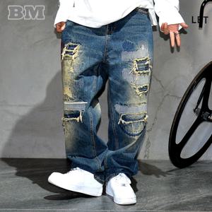 미국 streetwear 찢어진 패치 청바지 힙합 헐렁한 청바지 남성 의류 빈티지 데님 카고 바지 일본 하라주쿠 바지