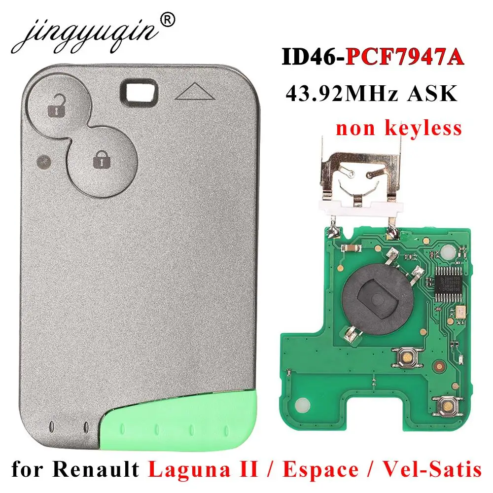 Jingyuqin 2 버튼 원격 키 ID46 PCF7947 칩 433Mhz Renault Laguna Espace 2001-2008 Vel-Satis Keyless 카드 Fob 자동차 스타일링