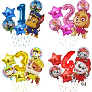 6pcs 만화 발 순찰 테마 호일 풍선 번호 풍선 어린이 생일 파티 장식 아기 선물 파티 체이스 스카이 풍선