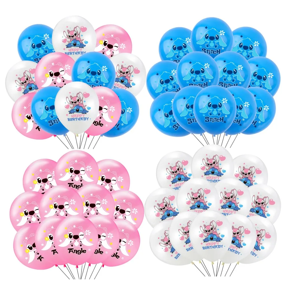 12Pcs 디즈니 릴로 & 스티치 파티 풍선 12 인치 라텍스 풍선 세트 베이비 샤워 소년 소녀 생일 파티 장식 어린이 장난감 선물