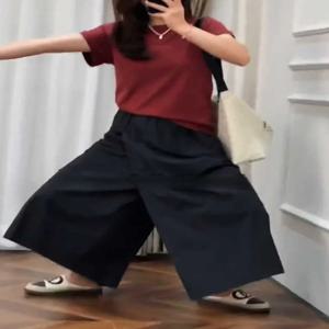 플러스 사이즈 여성 여름 얇은 와이드 레그 캐주얼 바지 하이 웨이스트 a 라인 미니 스커트 바지 편안한 루즈핏 한국 스타일