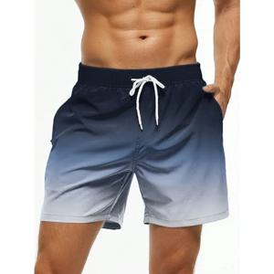 남성용 비치 반바지 그라디언트 컬러 블록 Drawstring 여름 남성용 수영 트렁크 신축성있는 허리 3D 프린트 통기성 짧은 streetwear