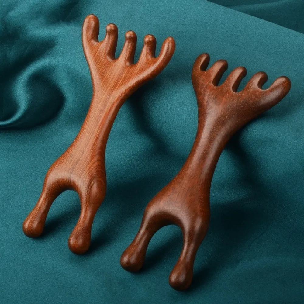 1Pc/2Pcs 양방향 바디 자오선 마사지 빗 사슴 뿔 백단 나무 치료 마사지 빗 정전기 방지 도구