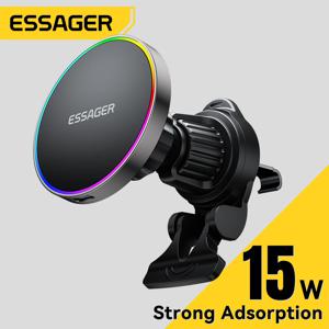 Essager 15W 차량용 충전기 홀더 조정 가능한 360도 고속 충전 자기 자동차 홀더 iPhone 16 15 14 Pro 용 무선 충전기