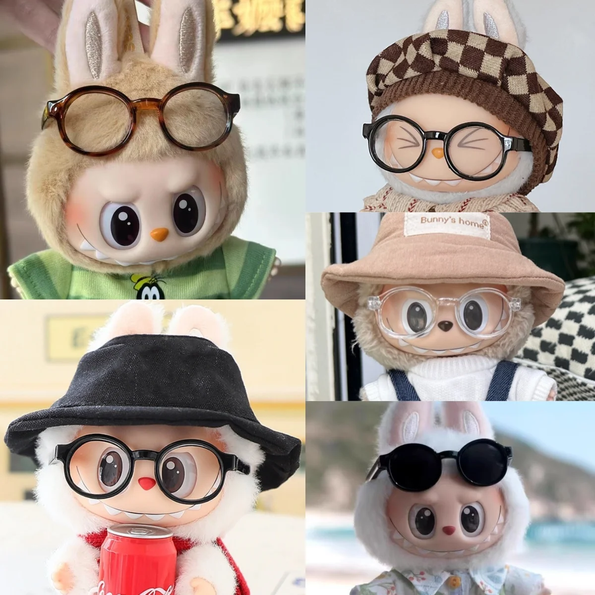 Labubu 액세서리 용 6.5cm 안경 Labubu 인형 용 투명 플라스틱 안경 DIY 장난감 인형 안경 액세서리 용 봉제 인형