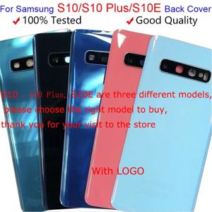 삼성 갤럭시 S10 플러스 배터리 커버 S10E S10 후면 배터리 커버 도어 후면 유리 (카메라 렌즈 포함) 용 새 배터리 뒷면 커버