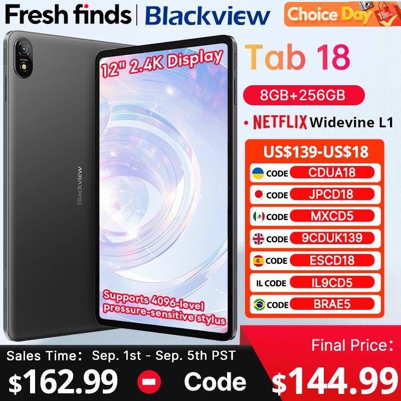 【신제품】Blackview Tab 18 12인치 2.4K 디스플레이 MediaTek Helio G99 8/12GB+256GB 8800mAh Netflix HD 지원 Android Tablet P