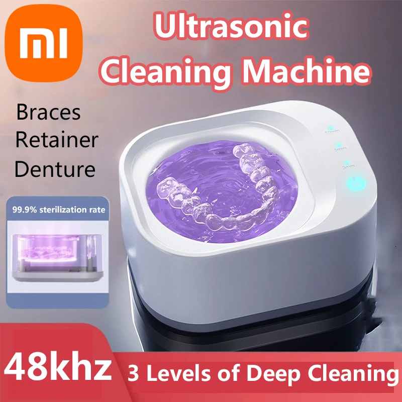 Xiaomi 48khz 초음파 청소 기계 치열 교정 보이지 않는 교정기 리테이너 틀니 클리너 치아 청소 유물 휴대용