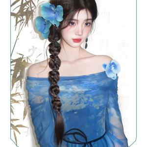 70cm 중국 스타일 합성 땋은 포니테일 가발 여성용 롱 더블 트위스트 박싱 브레이드 헤어 익스텐션