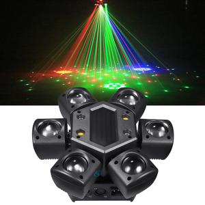 80W RGB LED 빔 무빙 헤드 라이트 미니 6암 무대 회전 효과 조명 리모컨 DJ 디스코 파티 램프