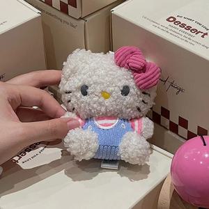 Saniro 헬로 키티 박제 인형 펜던트 만화 Kt 고양이 곱슬 머리 플러시 인형 Schoolbag 배낭 매력 키 체인 소녀 선물