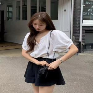 하이웨이스트 A라인 와이드 레그 플라워 버드 솔리드 컬러 울 반바지 동대문 한국 스타일 여성 스커트 팬츠 가을 시즌