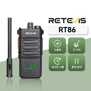 Retevis RT86 워키토키 무전기 장거리 세트 고출력 10W 충전식 UHF 양방향 아마추어무전기 햄무전기 PTT 16채널 산업용 무전기 고성능라디오 방진 내구성
