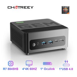 Chatreey GEM 미니 PC R7 8845HS 7840HS 780M R9 6900HX 680M 게임용 데스크탑 컴퓨터(WiFi 6/블루투스 5.2/OCuiLink/HDMI/USB 4 포함)