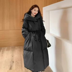 여성용 90 화이트 덕 다운 코트, 무릎 길이 패션, 느슨한 레이스업, 방풍 후드, 따뜻한 파카, S-5XL, 유럽 겨울 신상