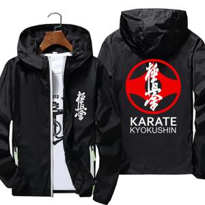 Kyokushin Men Karate Symbol 및 Kanji 폭격기 재킷 윈드 브레이커 스킨 스트리트웨어 반사 코트 선 스크린 패션 의류