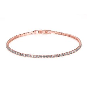 로즈 골드 925 실버 주얼리 16-18cm 테니스 팔찌 2mm 지르코니아 기념일 선물 정품 스털링 실버 팔찌
