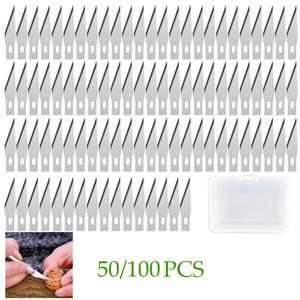 LMDZ 50/100pcs 칼 DIY 나무 조각 과일 음식 메스 공예 조각 절단 도구 금속 조각 블레이드 칼 나무 조각
