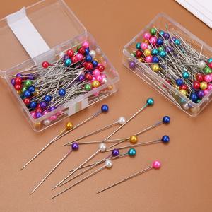 100/300/500pcs 다채로운 라운드 진주 머리 바늘 스티치 드레스 만들기위한 스트레이트 푸시 바느질 핀 DIY 바느질 도구 위치